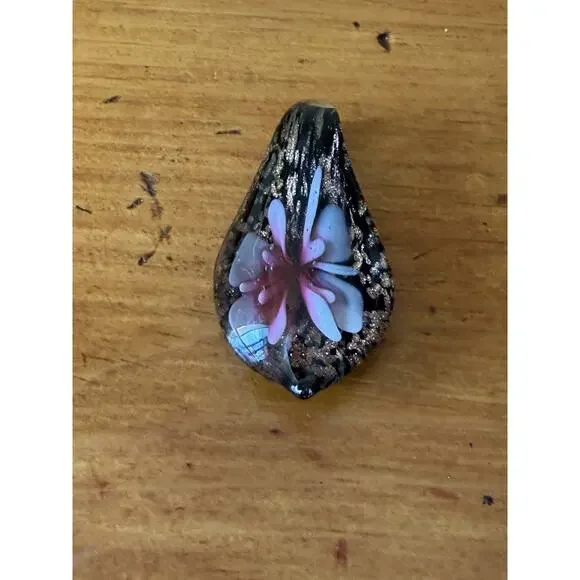 Art Glass Pendant Necklace Blue Floral + Extra Pendant Murano Style - Picture 9 of 15